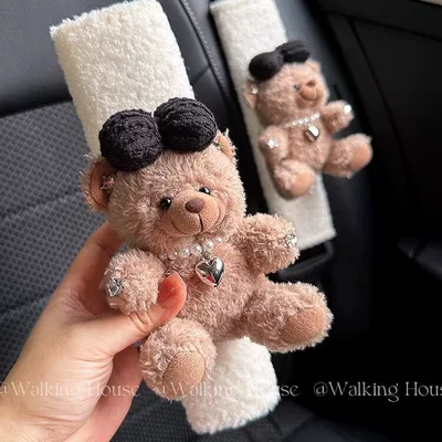 Maillard Bear Plush Car – Seat belt shoulder pad - maillard-bear-white-shoulder-pads-1-pair
