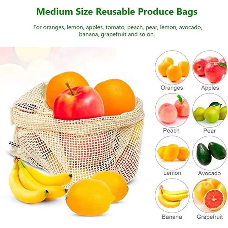 现货有机棉网袋网格布袋蔬果棉网兜单边抽绳棉网束口袋有机棉网袋