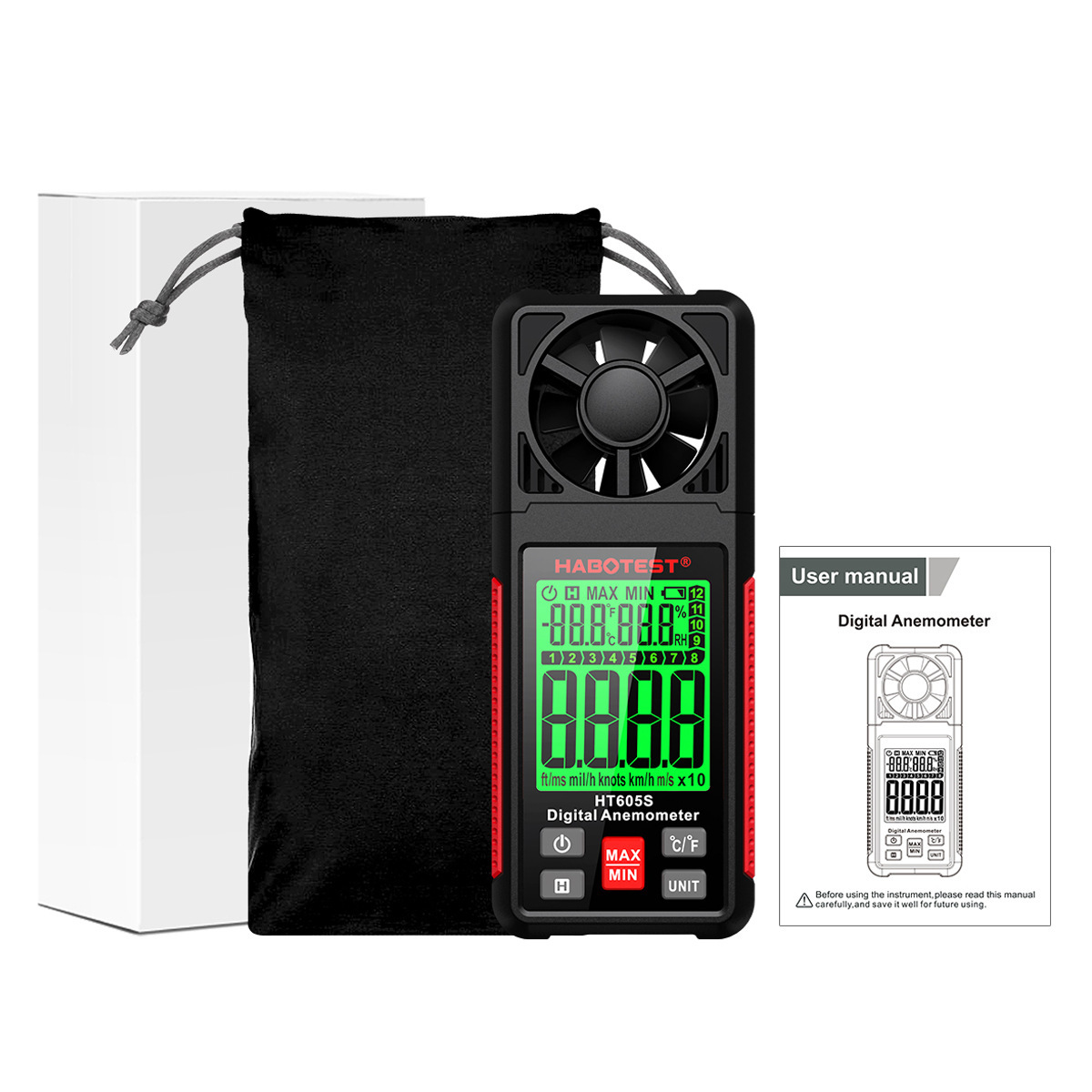 Habotest/Huabo Ht605 Handheld Portable Wind Speed Meter Thermal Wind Meter Ht605S