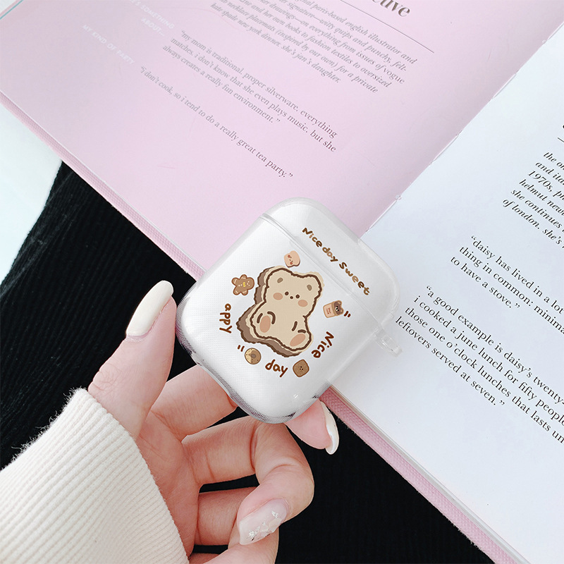 Trendy brand cartoon bear AirPods2/3 generation protective case for transparent Apple Pro2 generation Bluetooth headset soft case for women