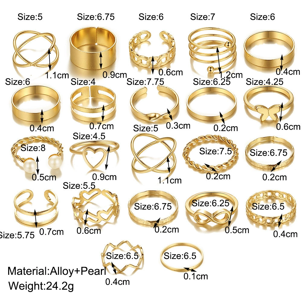 Multi-Joint Ring Set, 22 Pieces, Metal Adjustable Rings, Gold-Tone Mix