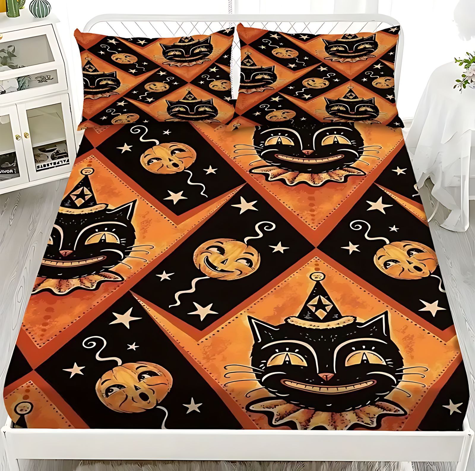 TEMU / JIT Cross-border series de Halloween impresión digital cama suave camisa funda colchón set de ropa de cama