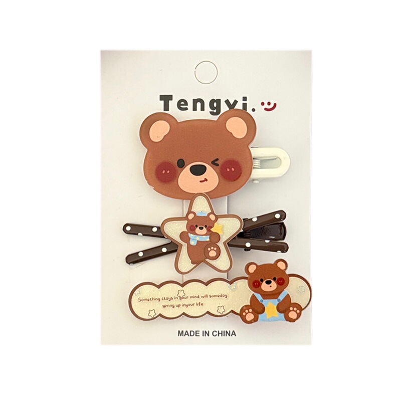 可爱萌趣小熊亚克力发夹套装少女百搭创意刘海夹边夹卡通碎发夹发|undefined