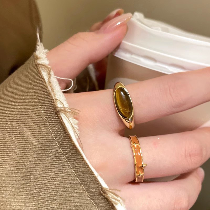 maillard tigereye open ring female light luxury minority high sense retro index finger ring adjustable twin ring