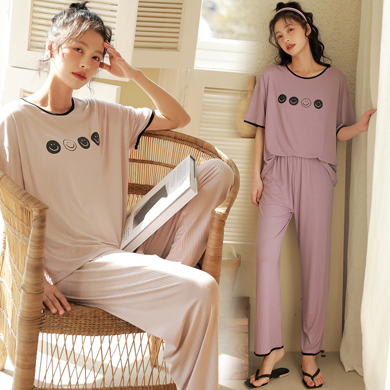 Smiling face pajamas women's spring and...