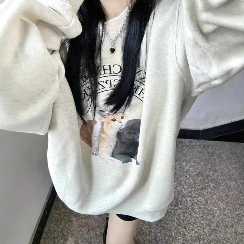 American Retro Round Neck Hooded Sweatshirt for Women Autumn and Winter 2025 New Hot Style Loose Oversize Lazy Style Top American Retro Round Neck Hooded Sweatshirt for Women Autumn and Winter 2025 New Hot Style Loose Oversize Lazy Style Top