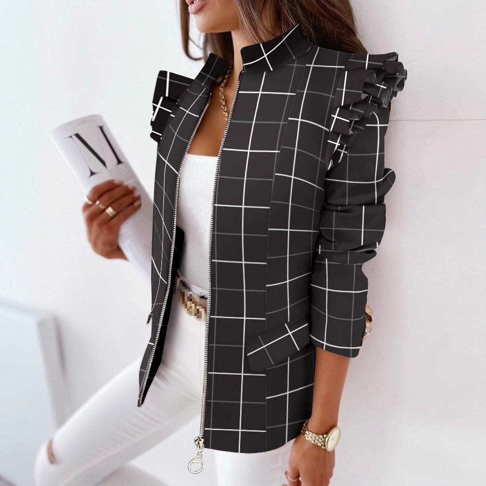 Chaqueta Blazer con Volantes de Algodón y Poliéster con Cierre y Estampado de Manga Larga image 2