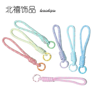 批发多巴胺拼接打结手工编织绳挂件diy手机链个性彩色弹簧扣钥匙
