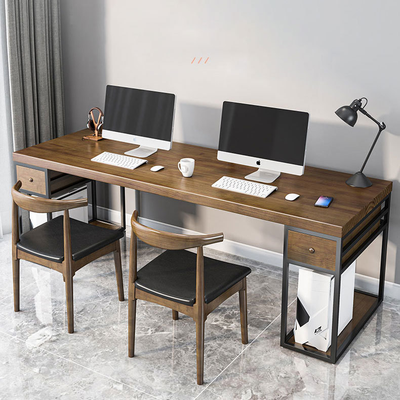 Office Furniture Company Staff Solid Wood Desktop Computer Desk Office Simple Iron Office Desk and Chair Combination