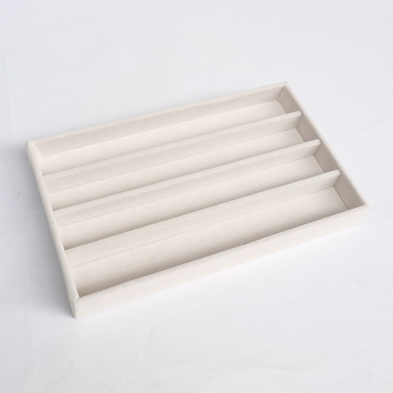Beige caja de la joyería anillo de franela pendientes placa vacía joyería display rack joyería caja de almacenamiento bandeja al por mayor