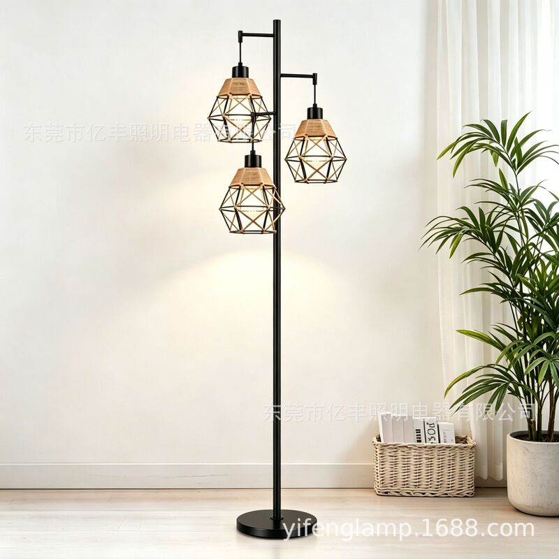 Cross-Border Vintage-Style Rattan High-End Creative Table Lamp, Floor-Standing Ambiance Lamp for Living Room, High Aesthetic Bedside and Study Room Lighting