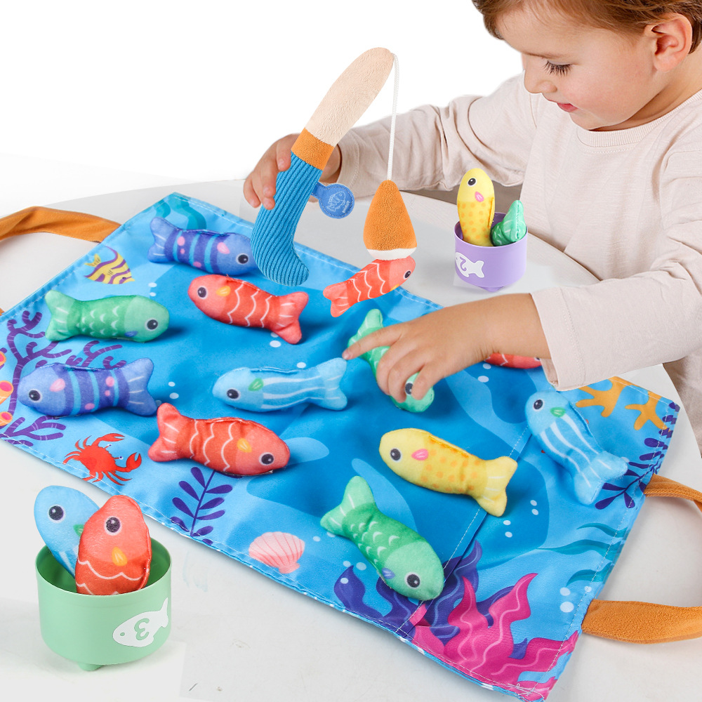 Amazon tela pesca digital emparejada almohadilla de enseñanza temprana lavable bolsa de almacenamiento plegable juguetes interactivos para padres e hijos