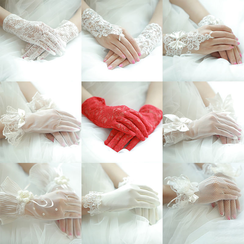 Bridal Wedding Photography Gloves Accessories Hook Finger Bow Photo Studio Photo Wedding Short Lace Mesh Women