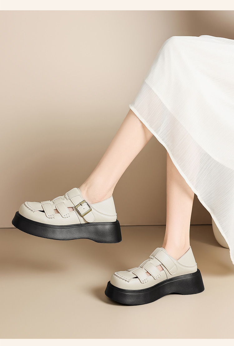 Sandal nữ đế dày phong cách La Mã, quai dệt kiểu Pháp cổ điển — AB16FP mét đen chi tiết 13