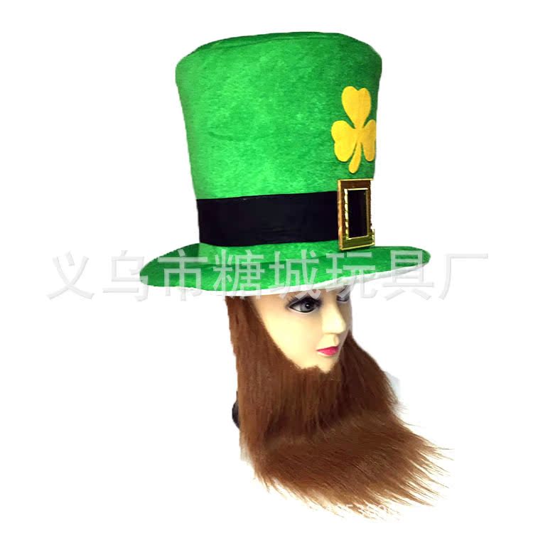 Amazon transfronterizo Día de San Patricio Sombrero irlandés con barba sombrero de trébol de cuatro hojas con barba Comercio exterior Venta caliente