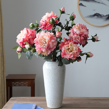 高档油画焦边牡丹花仿真花假花绢花客厅餐桌装饰轻奢批发一件代发