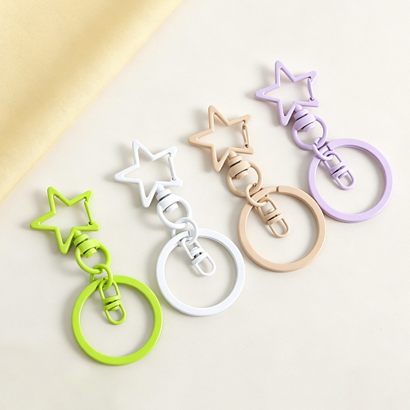Colorful Painted Five-Pointed Star Keychain with Figure-Eight Clasp, Alloy Macaron DIY Accessory, Cartoon Doll Pendant Colorful Painted Five-Pointed Star Keychain with Figure-Eight Clasp, Alloy Macaron DIY Accessory, Cartoon Doll Pendant