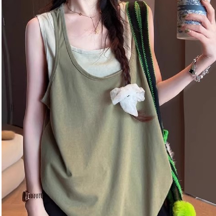 Pure Cotton Fashionable Sleeveless T-Shirt for Women, Summer 2026 New Versatile Loose Casual Design Tank Top Pure Cotton Fashionable Sleeveless T-Shirt for Women, Summer 2026 New Versatile Loose Casual Design Tank Top