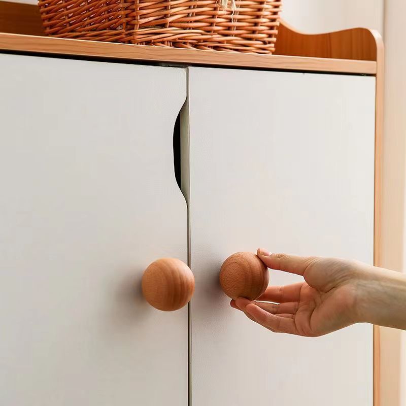 Drawer handle solid wood wardrobe door round ball handle Japanese style Nordic simple cabinet round single hole handle