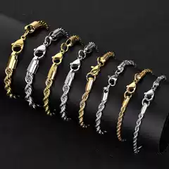 European and American Hip-Hop Cross-Border Stainless Steel Twist Chain 18K Gold Titanium Steel Jewelry Accessories Bracelet Men's Metal Chain Wholesale