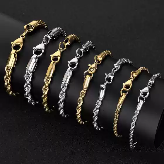 European and American Hip-Hop Cross-Border Stainless Steel Twist Chain 18K Gold Titanium Steel Jewelry Accessories Bracelet Men's Metal Chain Wholesale