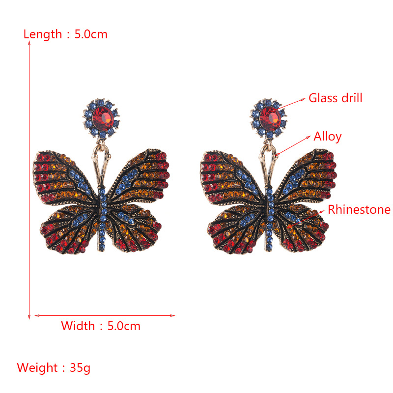 European And American Trend Colorful Crystals Series Alloy Diamond Rhinestone Butterfly Earrings Eardrops Women's Fashion Exaggerated Party Ear Rings display picture 1