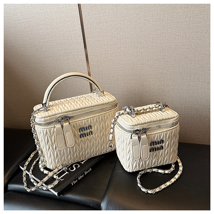 Soft surface pleated bucket bag for women, 2025 new style hand-held hard shell cosmetic box bag, crossbody single-shoulder mobile phone bag undefined