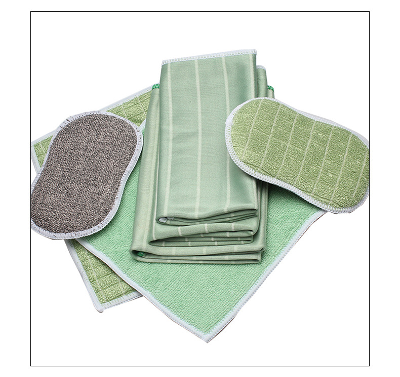 Cocina del hogar paño para lavar platos fregado fácil absorbente fibra de bambú paño limpieza vidrio + esponja bloque traje 6 pack