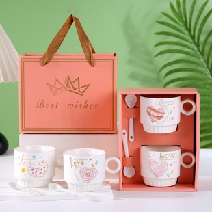Creative Ceramic Cup Cartoon Gift Coffee Cup Activity High Color Value Couple Cup Set Accompanying Gift Mug logo