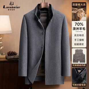 Mink Fur Collar Removable Goose down Liner Double-Sided Woolen Outwear Men's Autumn and Winter Wool Outwear for Middle-Aged and Elderly People Mid-Length Outwear