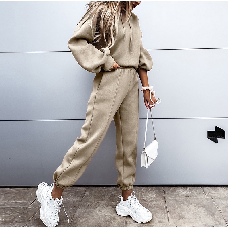 Contrast Binding Design Casual Style Women's Casual Solid Color Cotton Blend Spandex Contrast Binding Pants Sets