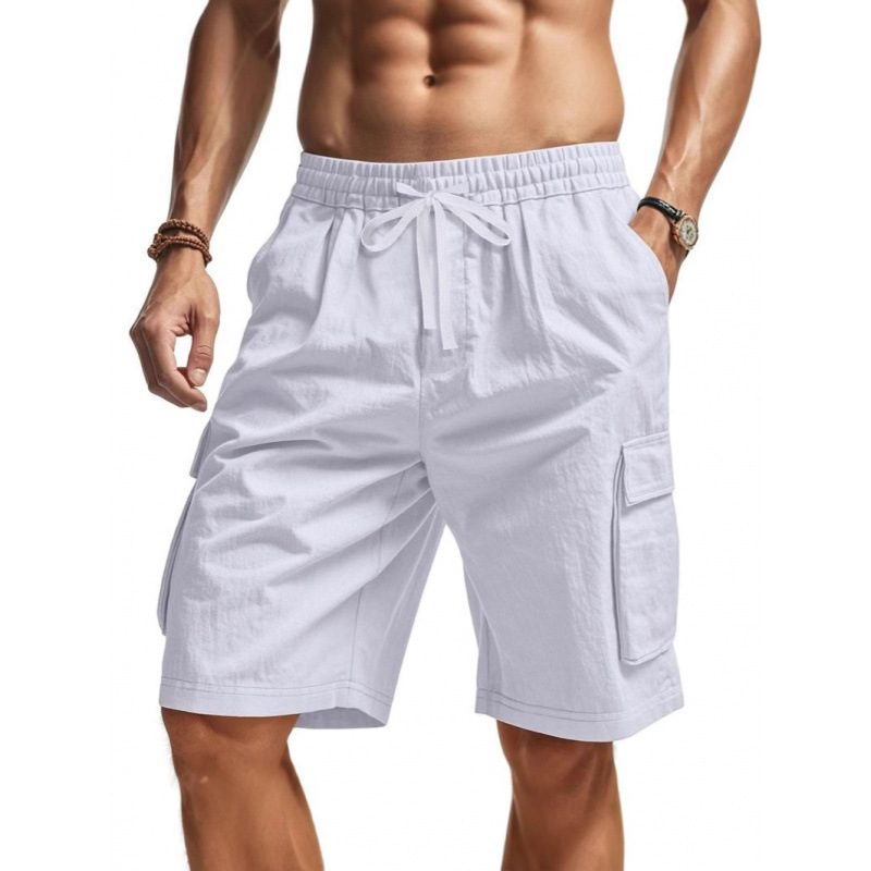 Cross-Border European and American Summer Men's Shorts Breathable Linen Loose Workwear Multi-Pocket Jogging Casual Sports Pants