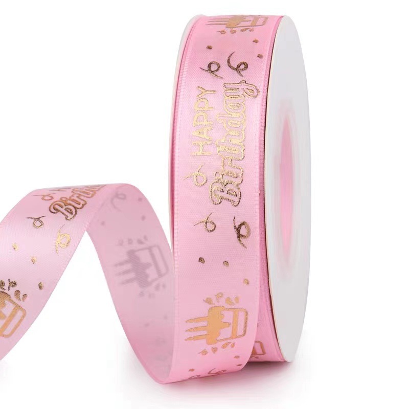 Cinta de 2 cm con estampado 3D de feliz cumpleaños en lámina dorada, en stock, para decoración de pasteles, accesorios de embalaje al por mayor