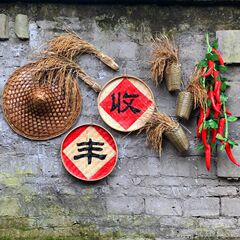 レトロな壁掛け装飾竹編み田舎の収穫と豊穣の吊り下げ装飾鍋レストラン農家ペンダント農場庭