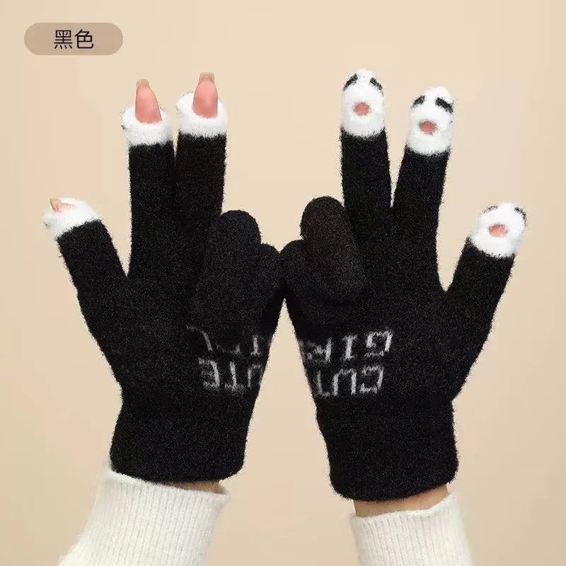 Guantes de peluche de otoño y invierno damas guantes de punto de peluche caliente antifría engrosado guantes lindos de dibujos animados al por mayor