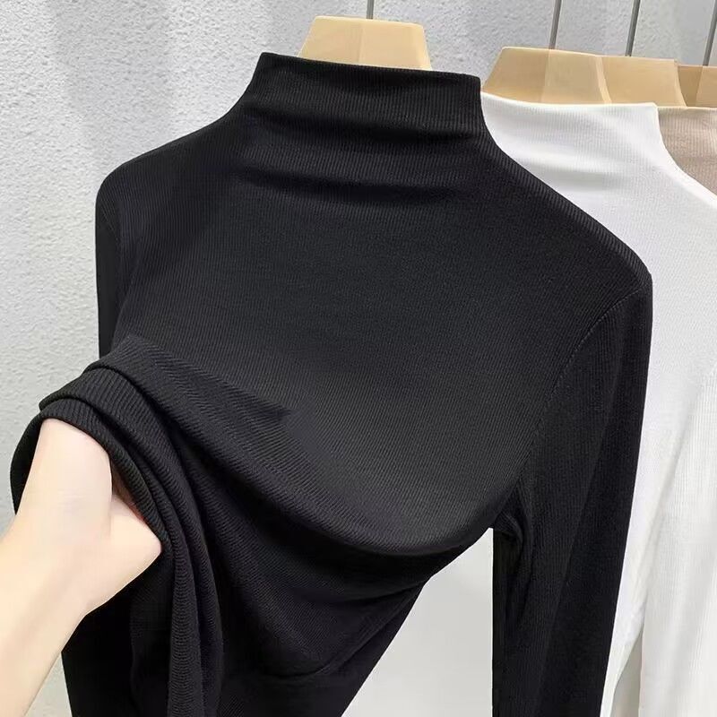 Derong Half Turtleneck Bottoming Shirt for Women in Autumn and Winter New Korean Style Slim and Stylish Slim Inner Long-Sleeved T-Shirt Top for Women