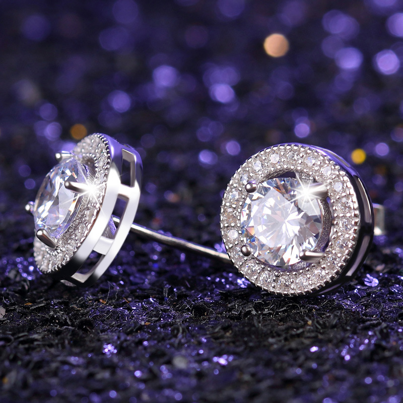925 plata esterlina redonda pendientes de diamantes nicho femenino coreano temperamento simple de alta sensación de aretes de zircón envolvidos pendientes
