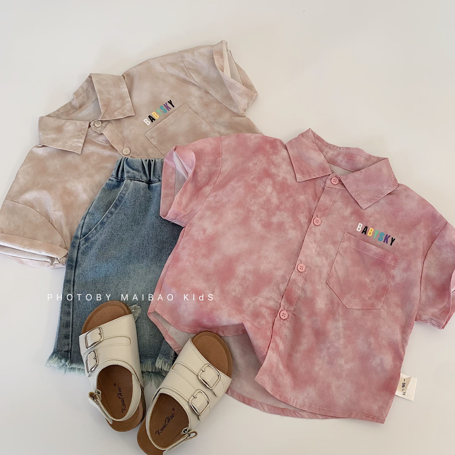 Camisa de manga corta para niños Maibao estilo fino de verano 2025 nueva camisa para niños teñido anudado top de verano para niños