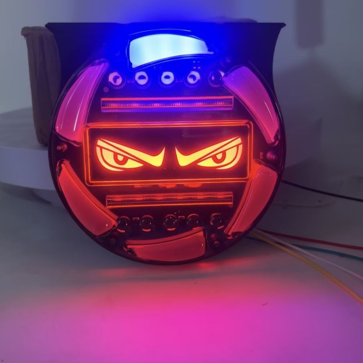 Devil eye truck fog light 12v warning light flash light colorful led driving brake 24v anti-collision flash light
