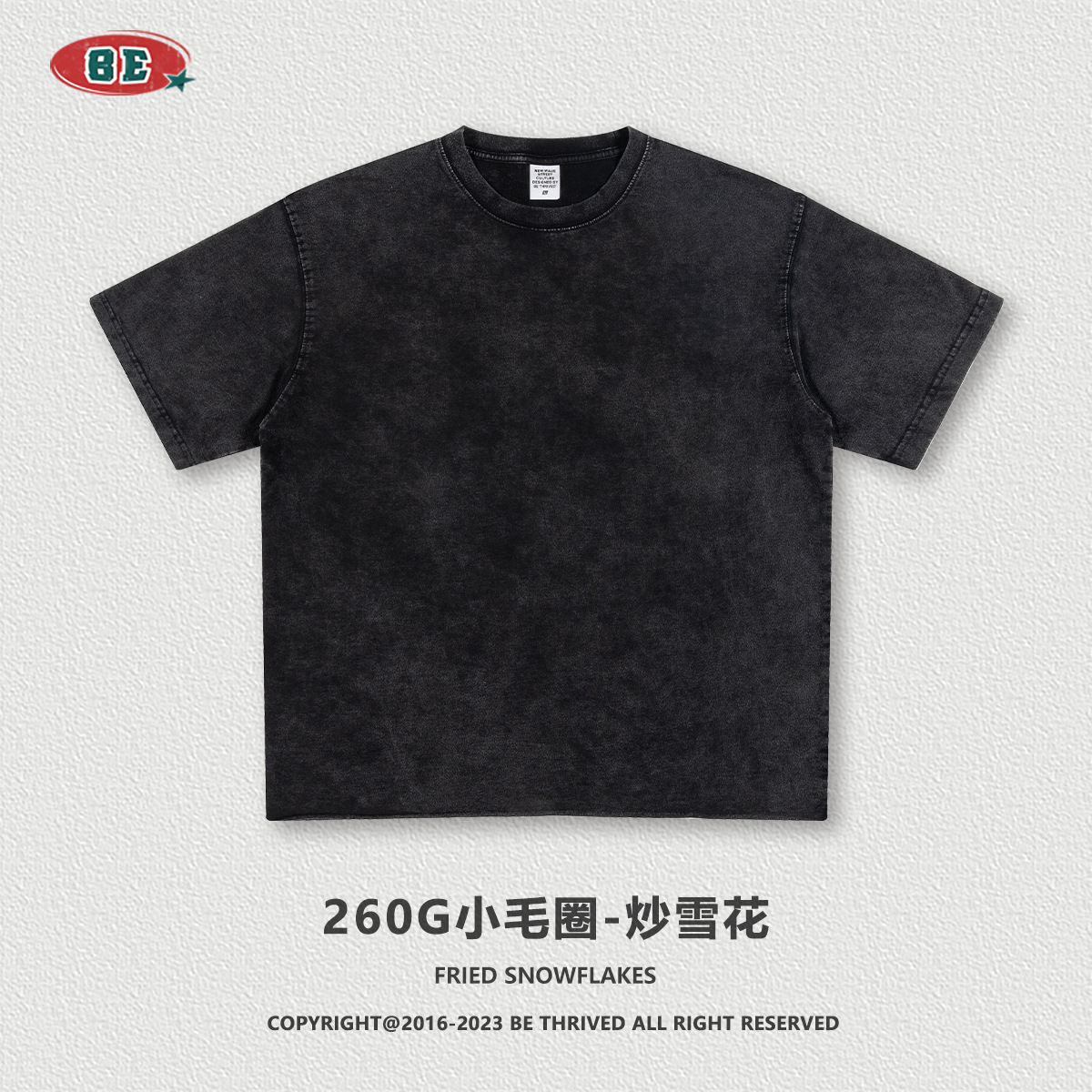 BE ropa de hombre 2025 primavera y verano marca de moda pesada lavado de manga corta adolescente suelto lado suelto camiseta de hombre guapo algodón