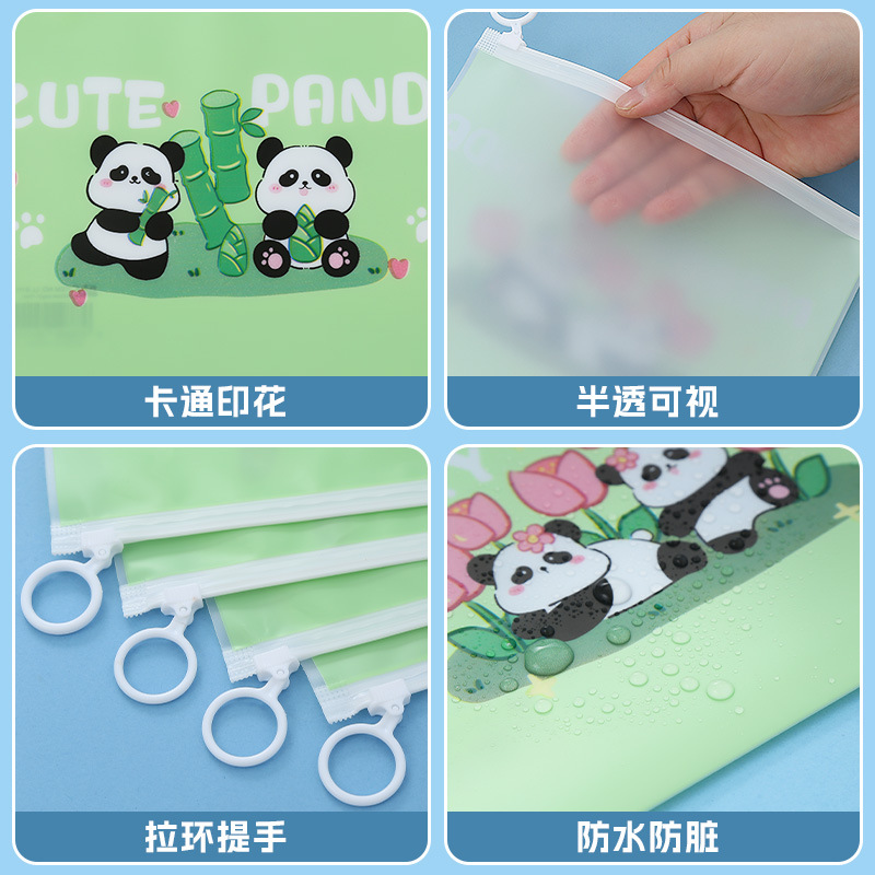 Anillo panda bolsa de archivo caricatura lindo gran capacidad estudiante papel de prueba bolsa de almacenamiento impermeable papelería bolsa de clasificación de premios