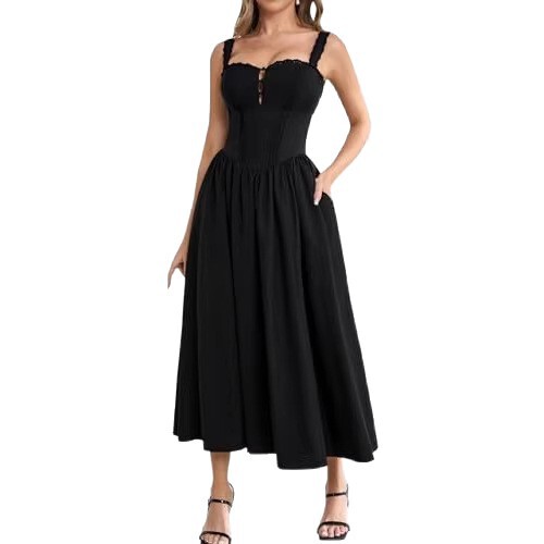 White camisole dress for women with lace, pockets, waist-cinching, slimming, elegant, large hem, mid-length, French style dress White camisole dress for women with lace, pockets, waist-cinching, slimming, elegant, large hem, mid-length, French style dress