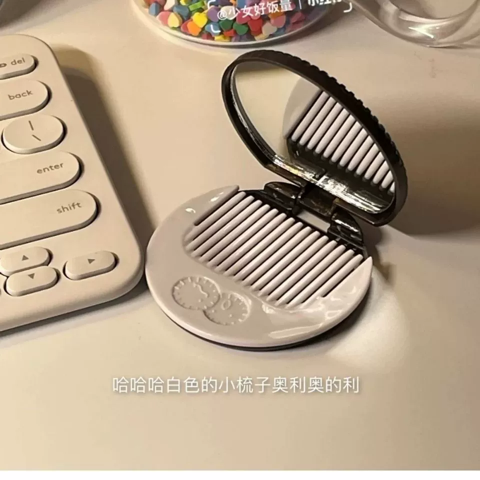 Acrylic Folding Travel Handheld Mirror, Compact Pocket Size, Includes Small Comb
