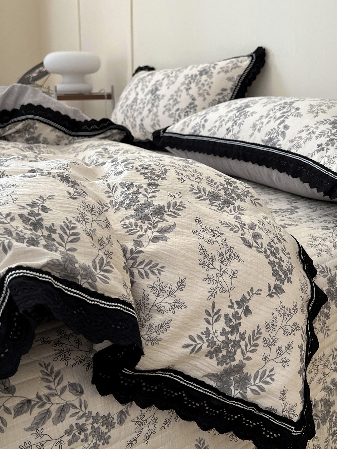 Class a French Hepburn Cotton Linen Bed Cover Four-Piece Set Floral Cotton Bed Bed Sheets Quilt Cover 1.8m Bedding