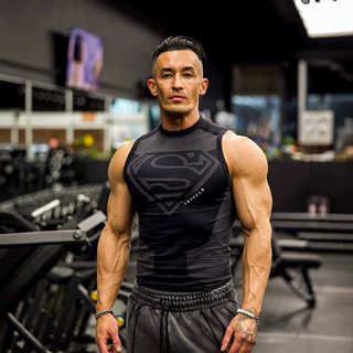 欧美风YOUNG超人标联名背心男士健身运动训练速干内搭弹力T恤衫夏