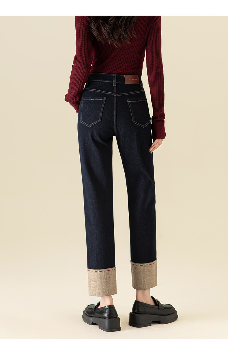 Quần jean nữ ống đứng dáng suông mùa đông Xinge – kiểu ống hút thon gọn — Xanh denim chi tiết 9