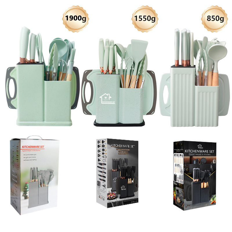 Cuchara de sopa de espátula de silicona Juego de 19 piezas Pala antiadherente Pala de silicona de calidad alimentaria Juego de combinación de utensilios de cocina de silicona al por mayor