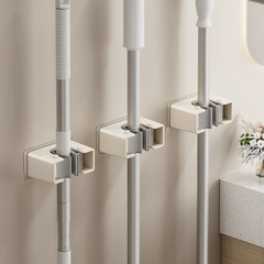 クリーム風壁掛けモップホルダー穴なしフックバルコニー浴室スナップ固定ほうき置物収納ハンガー