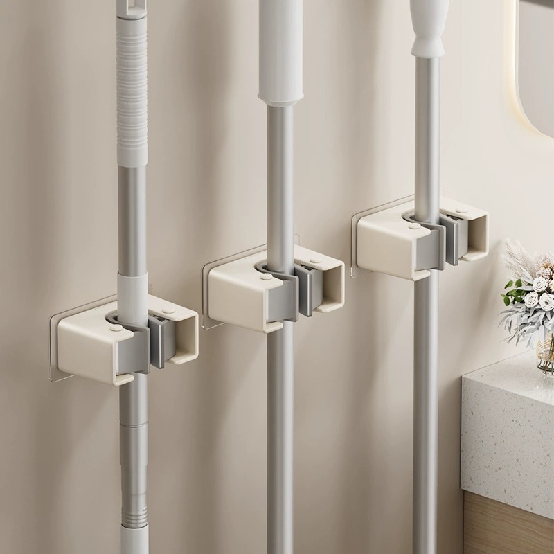 Cream Wind Wall-mounted Mop Hook Bracket without Drilling Hook for Balcony Bathroom Claw Fixed Sweeping Storage Rack