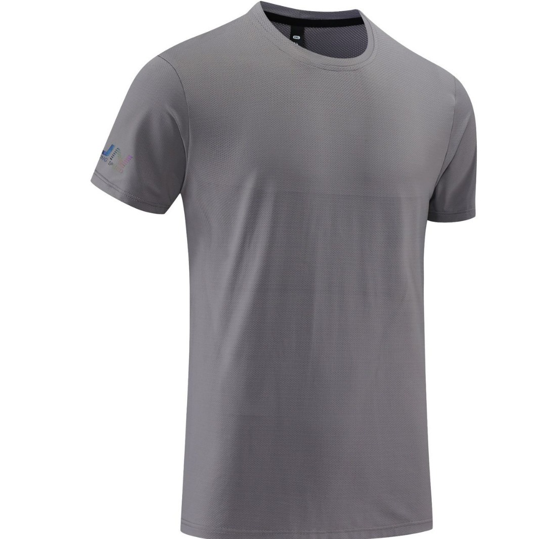 Nylon deportes casual de manga corta impresa de los hombres y las mujeres de cuello redondo de hielo de secado rápido camiseta de color sólido europeo y americano superior